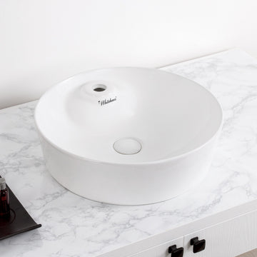 Round Above Mount Basin with Single Faucet Hole and Center Drain