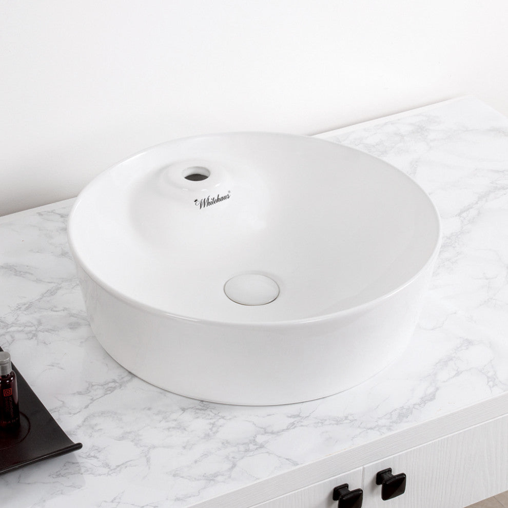 Round Above Mount Basin with Single Faucet Hole and Center Drain