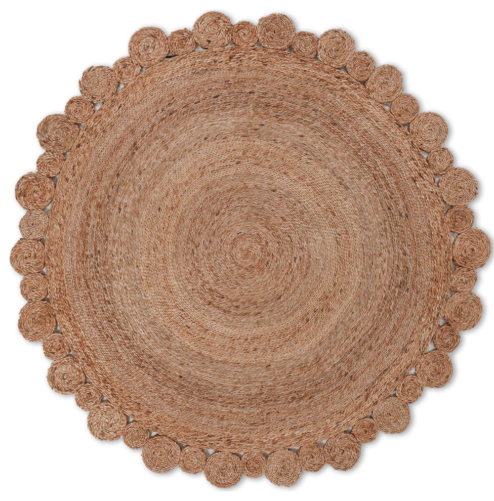 Hand Woven Jute Area Rug Oriental Beige J00001, [Round] 4'x4'