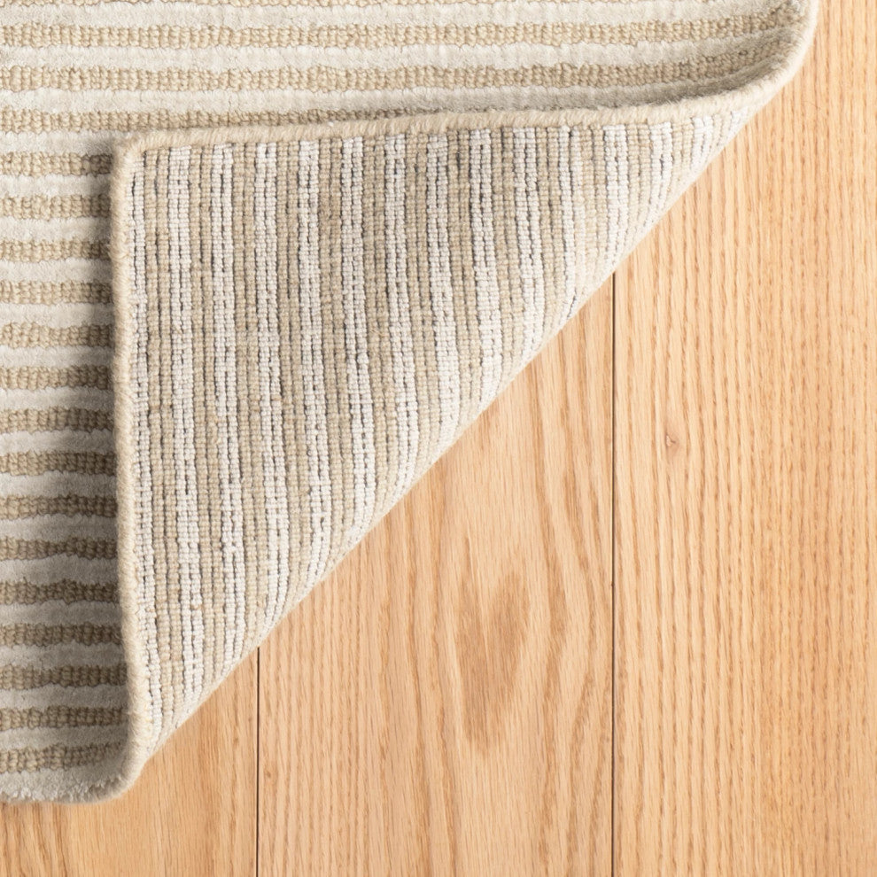 Cut Stripe Ivory Hand Knotted Viscose/Wool Rug, Ivory, 5' x 8'