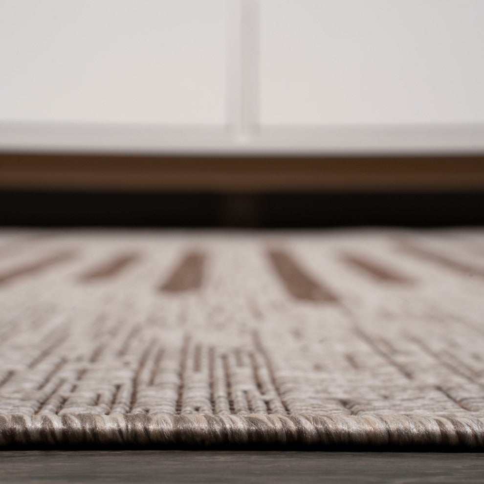 Zolak Berber Stripe Indoor/Outdoor Rug, Beige/Brown, 2 X 10