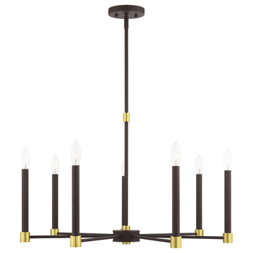 Karlstad Seven Light Chandelier, Bronze With Satin Brass Accents