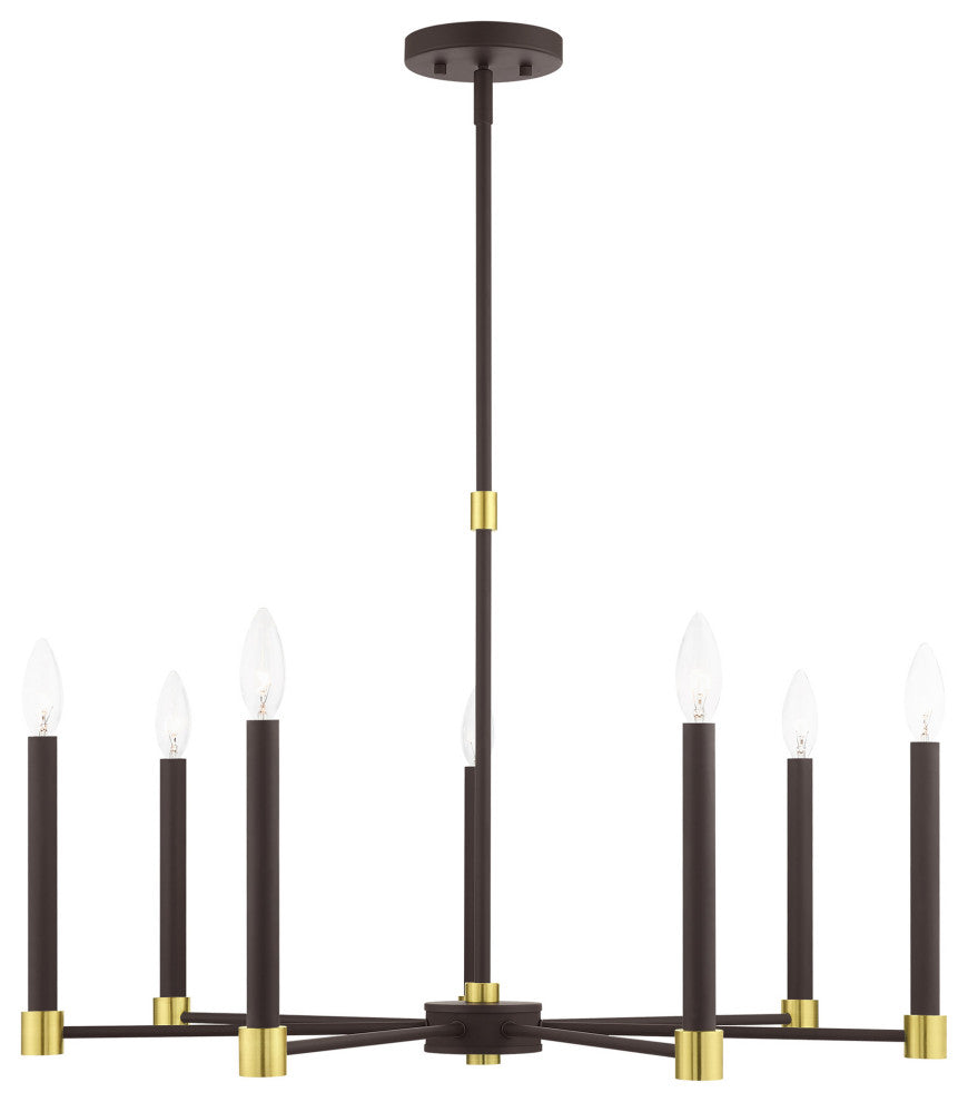 Karlstad Seven Light Chandelier, Bronze With Satin Brass Accents