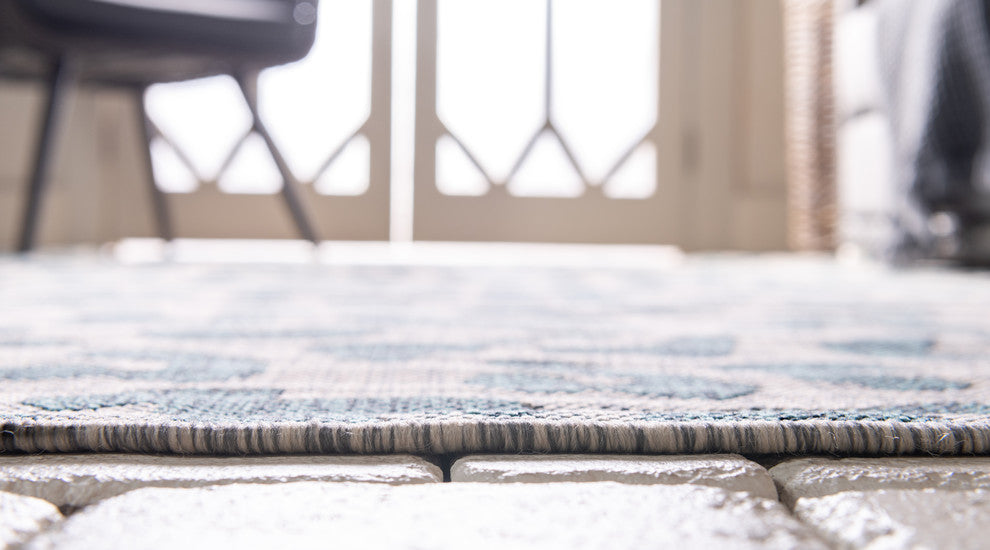 Unique Loom Teal Leopard Outdoor Rug, Teal, Gray, 4' X 4'