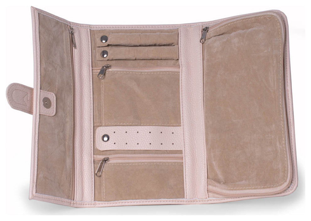 Cream Multi Compartment Jewelry Clutch, Ultra Soft Vegan Leather