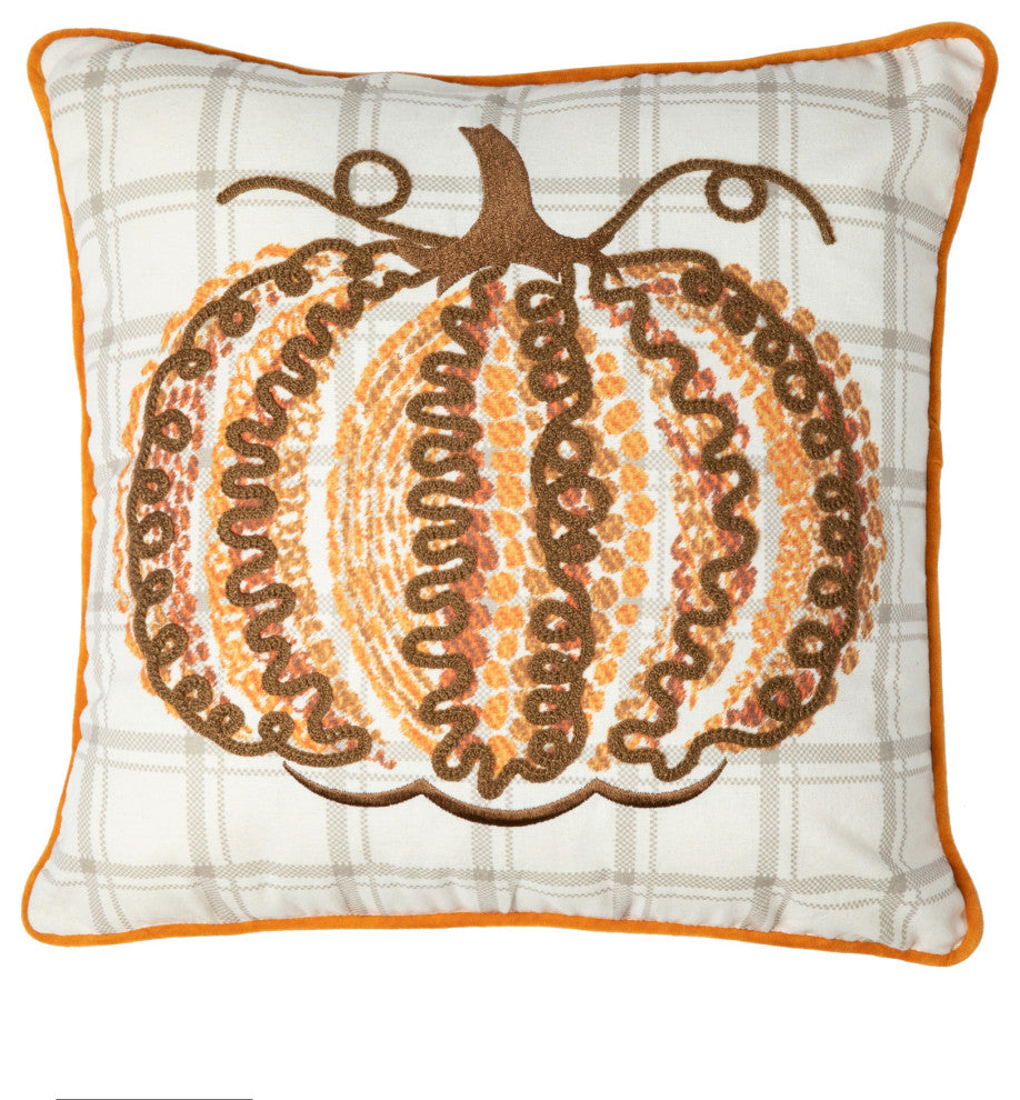 18" Fall Embroidered Pumpkin Pillow Cover