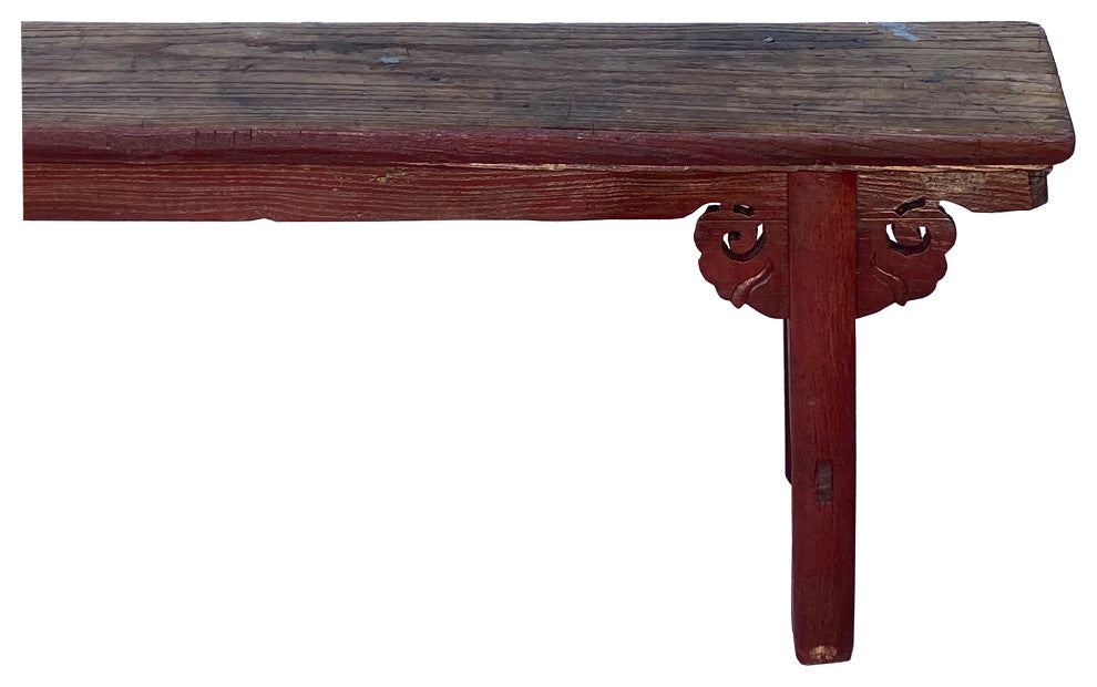 Vintage Brick Red Rural Village Rustic Slim Wood Seating Bench Hcs7359