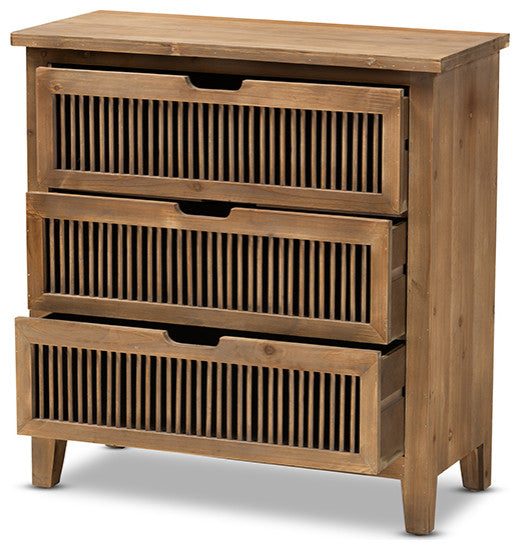 Clement Transitional Medium Oak Finished 3-Drawer Wood Spindle Storage Cabinet