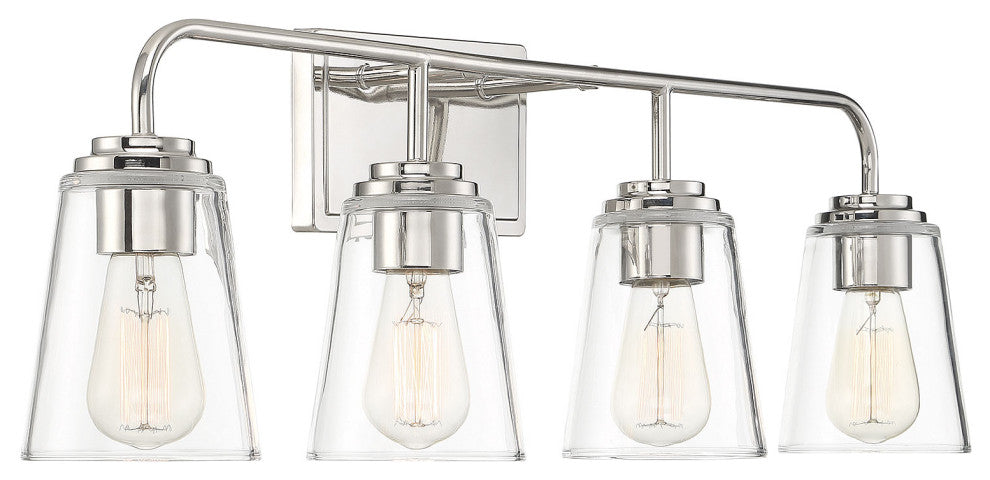 4-Light Bathroom Vanity Light, Matte Black, Polished Nickel