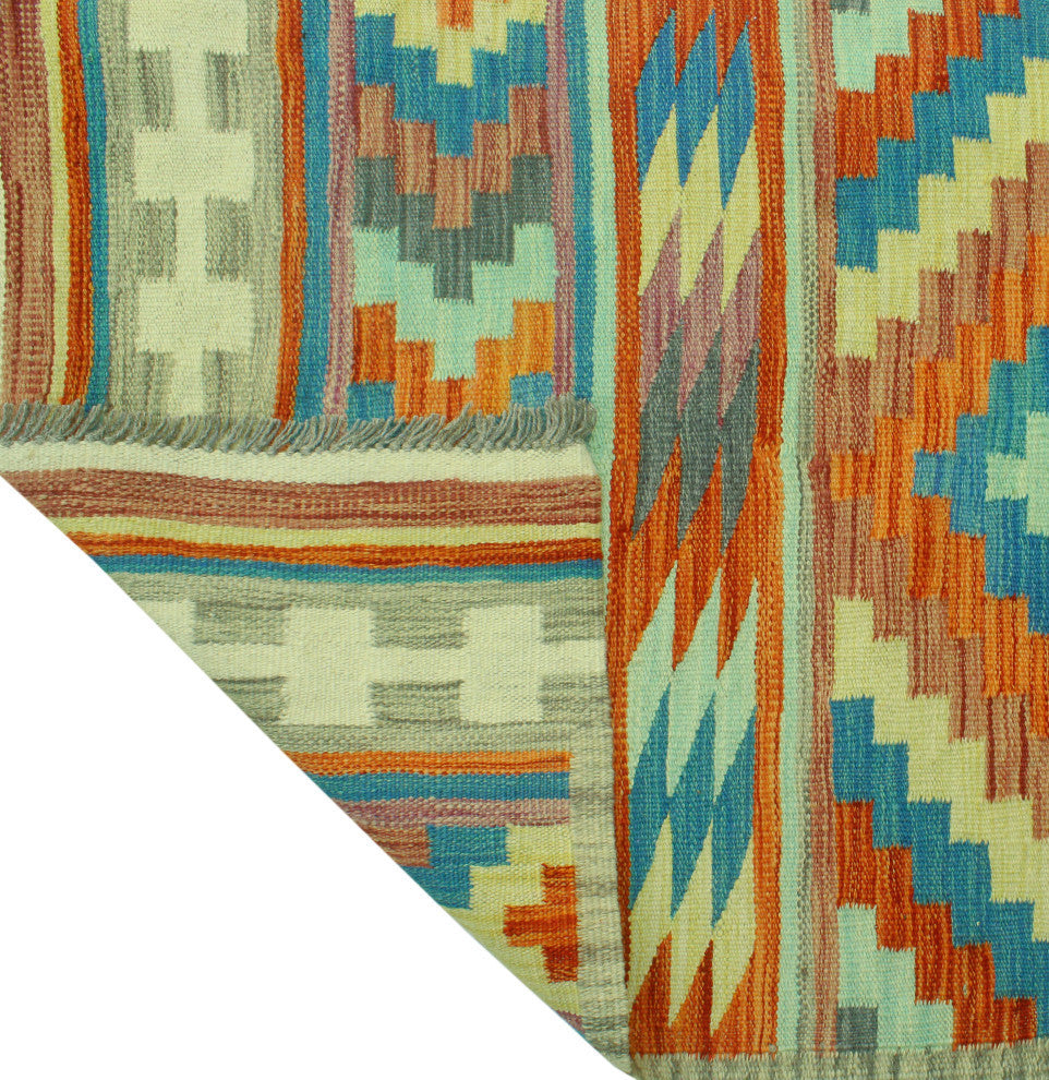 Sangat Kilim Irvette Orange/Gray Runner, 2'6x9'9