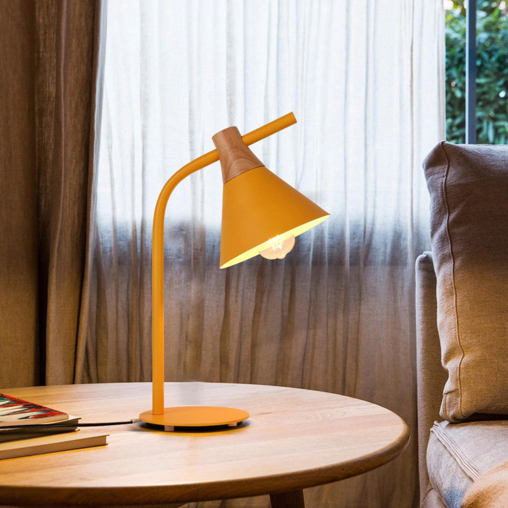 Modern simple iron wood desk lamp for study, bedroom, parlor, bookstore, hotel, Y