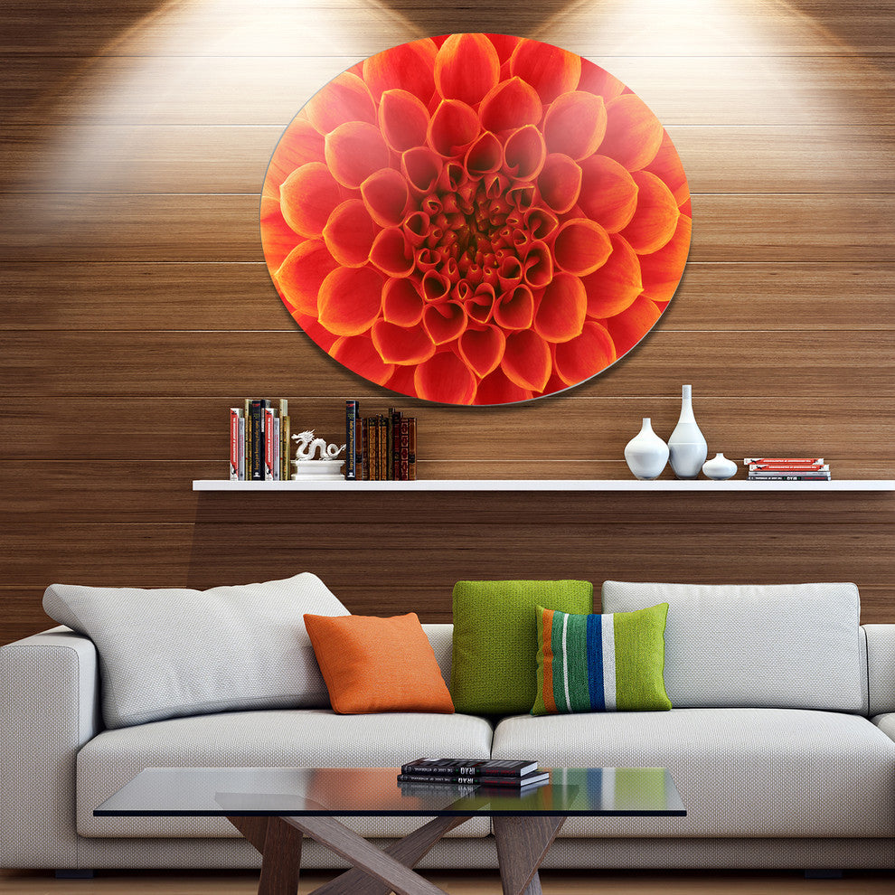 Orange Abstract Flower Petals, Modern Floral Round Wall Art, 11"