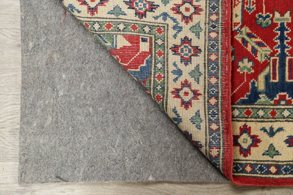 Traditional Hand Made Pakistani Kazak Oriental Wool Runner Rug, Red, 9'2"X2'7"