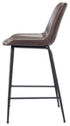 Counter Stool Chair, Faux Vinyl Leather, Steel, Brown, Black, Mid Century Cafe