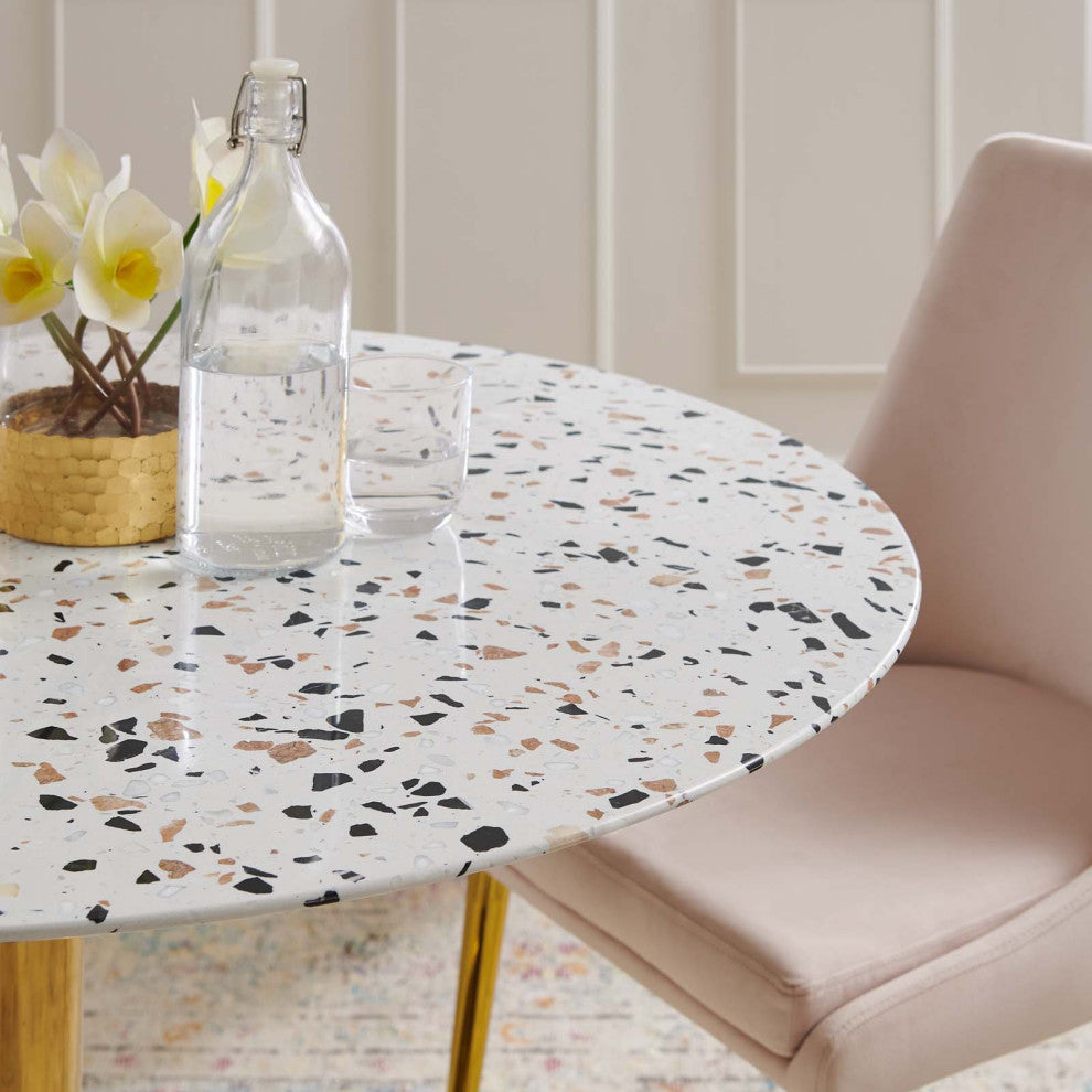 Verne 40" Round Terrazzo Dining Table, Gold White