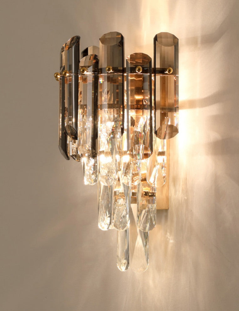Cordoba | Smokey gray crystal wall lamp, Clear Crystal