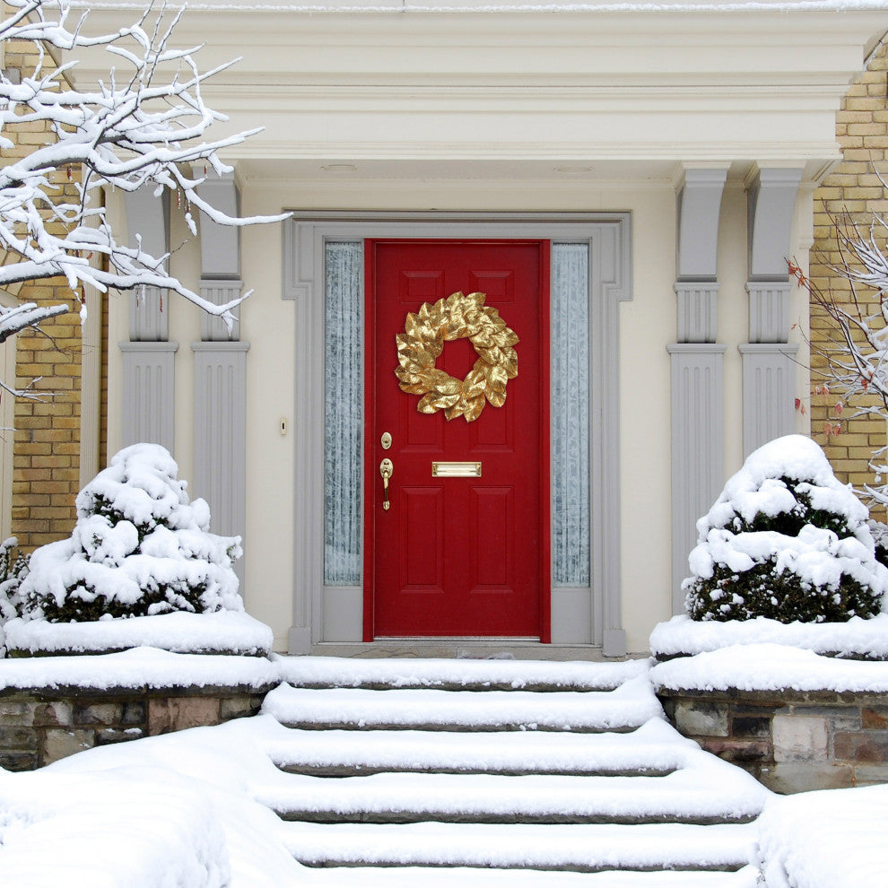 Gold Wreath Magnolia Leaf With Glitter 24" Front Door