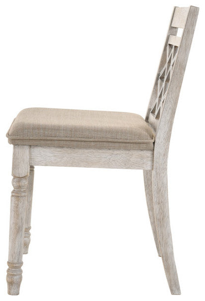 Havanna Walnut 5-Piece 47"W Round Dining Set, Off White Fabric Chairs