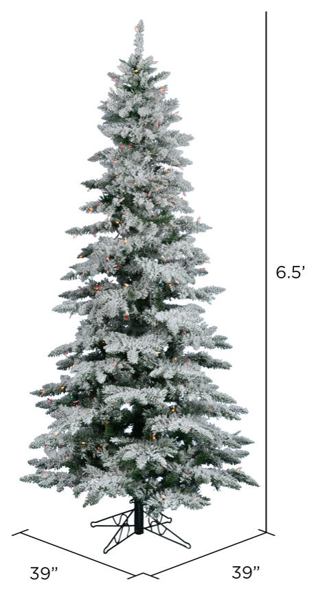 Vickerman A895067 6.5' Flocked Utica Slim Christmas Tree, Multi-Colored Lights