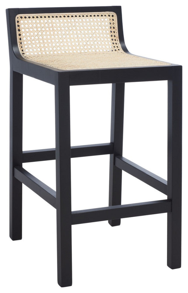 Safavieh Saito Lowback Cane Center Stool, Black/Natural
