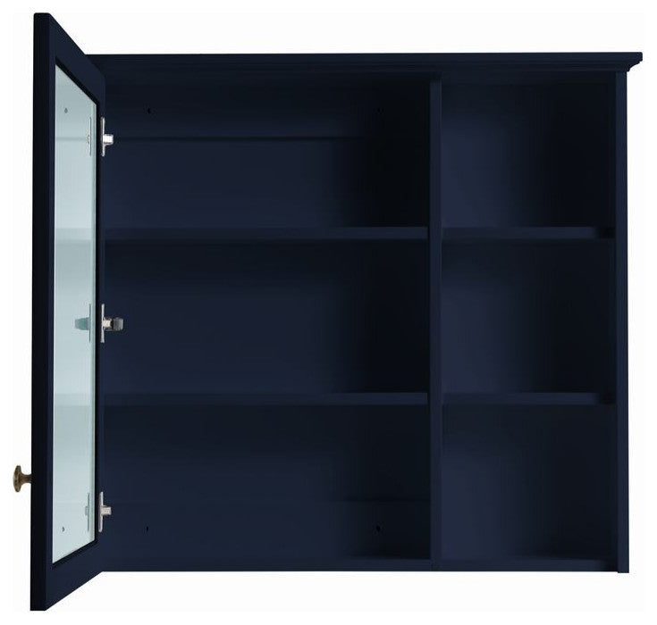 Solid Wood Bathroom Medicine Cabinet With Silver Coated Mirror, Navy Blue, 34"x30"