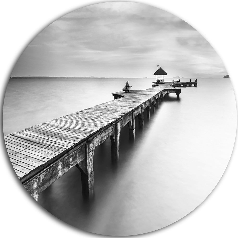 Wooden Sea Bridge, Seascape Photography Round Wall Art, 11"