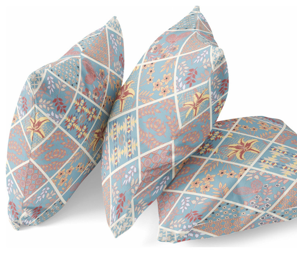 26 Blue Yellow Patch Indoor Outdoor Throw Pillow