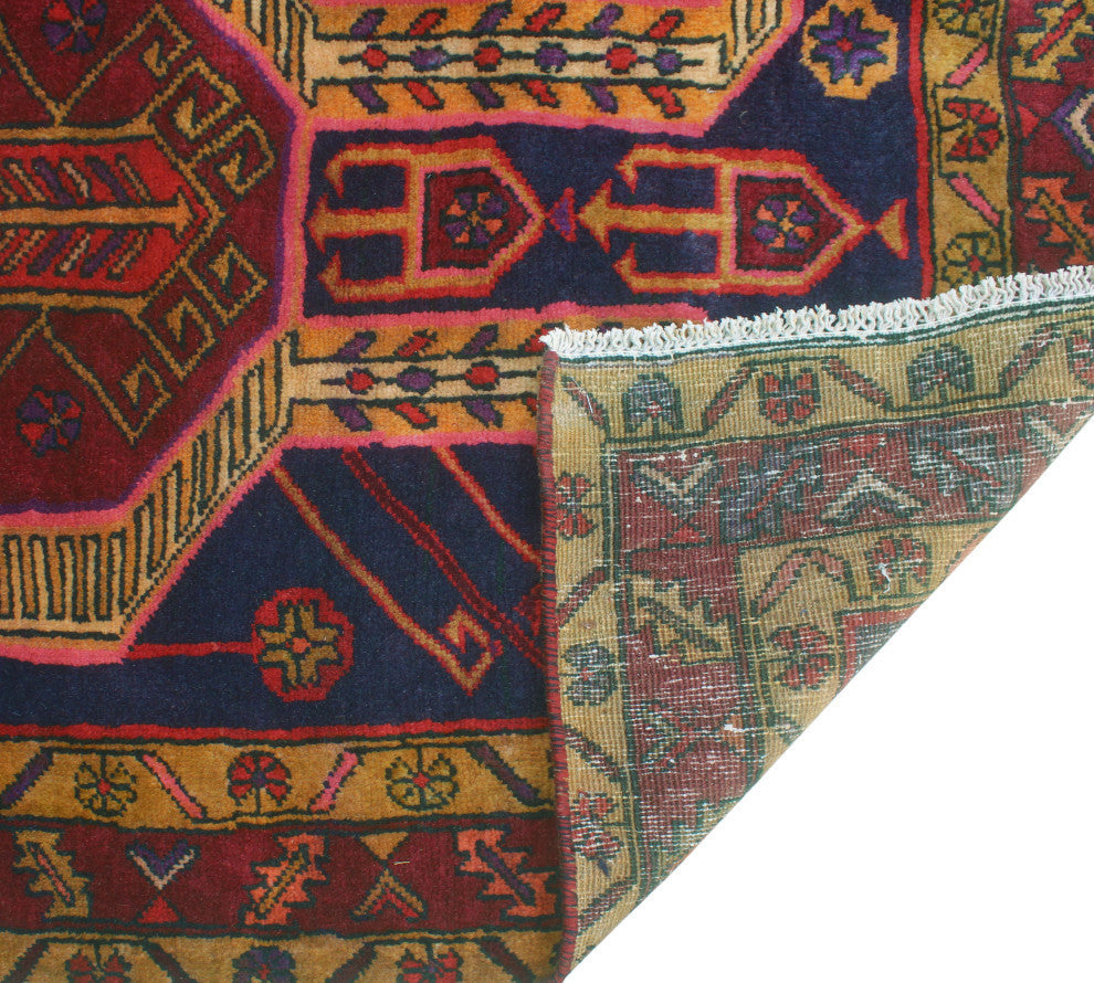 Fine Vintage Distressed Tiana Charcoal/Burgundy Runner, 3'6x10'3