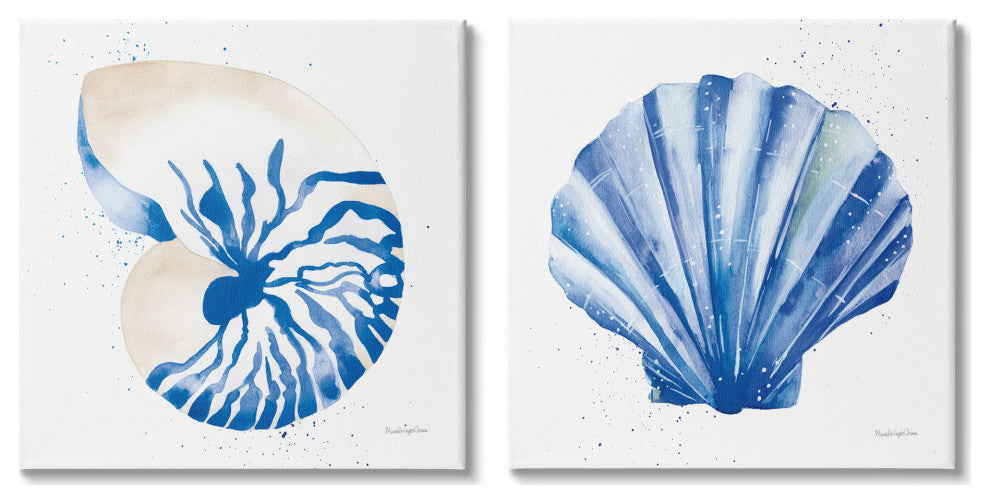 Serene Blue Seashell Clam Simple Design, 2pc, each 17 x 17