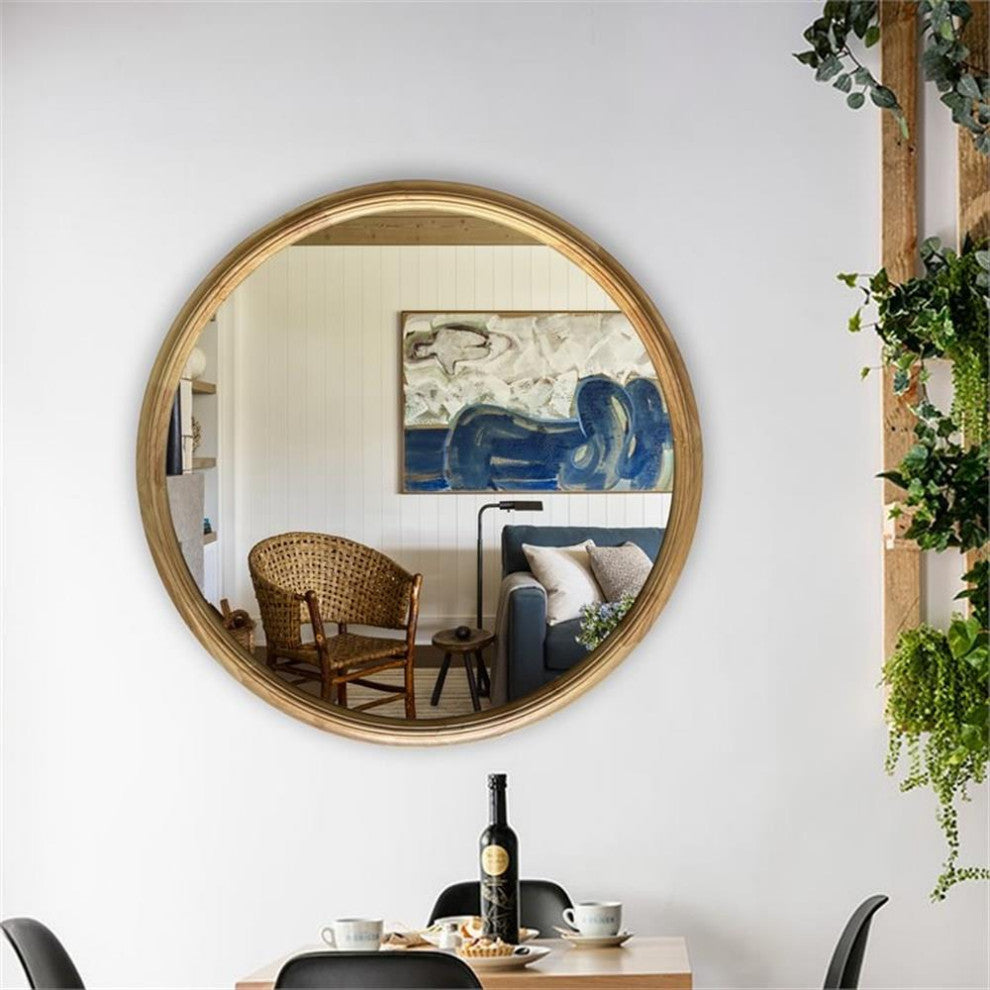 Chloe Lighting Reflection 36" Round Wood Framed Wall Mirror in Maple