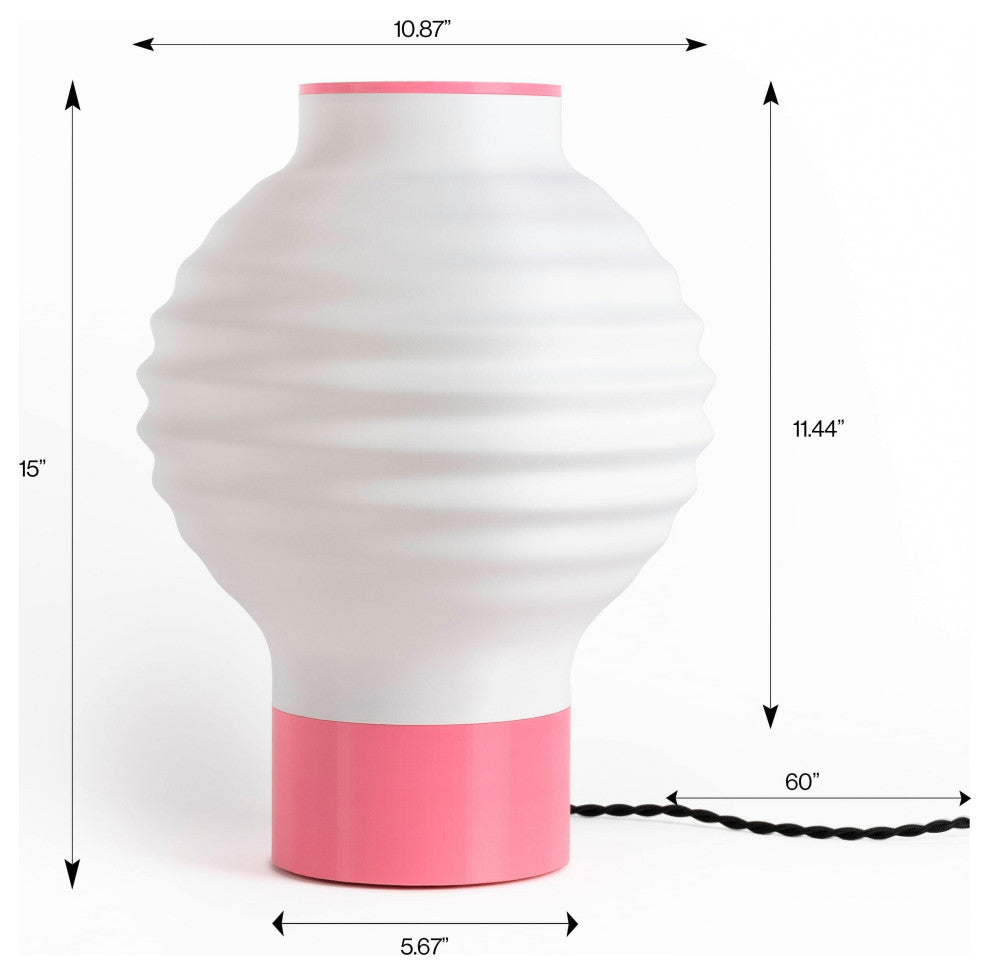Asian Lantern 15" Plant-Based PLA Dimmable LED Table Lamp, White/Hot Pink