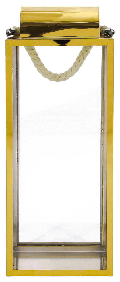 Brianna Outdoor 22" Modern Stainless Steel Lantern, Gold