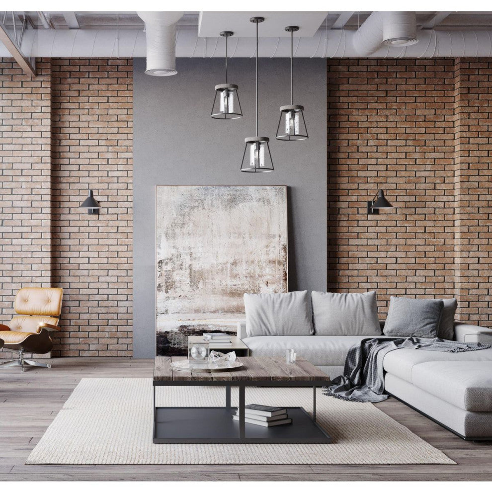 Laramie Collection 1-Light Matte Black Rustic Modern Seeded Glass Pendant