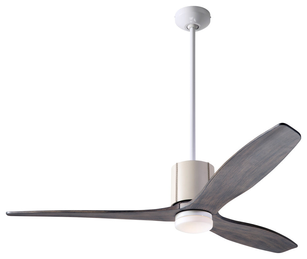 LeatherLuxe Fan, White/Ivory, 54" Gray Blade With LED, Wall/Remote Control
