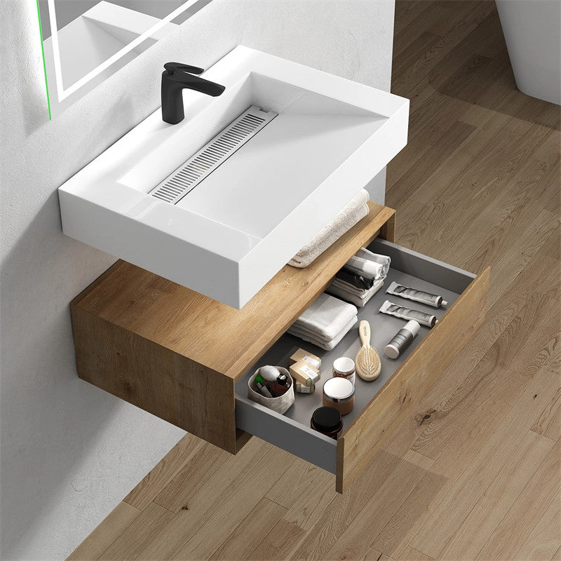 Alysa 30'' Floating Vanity, Acrylic Sink, White Oak
