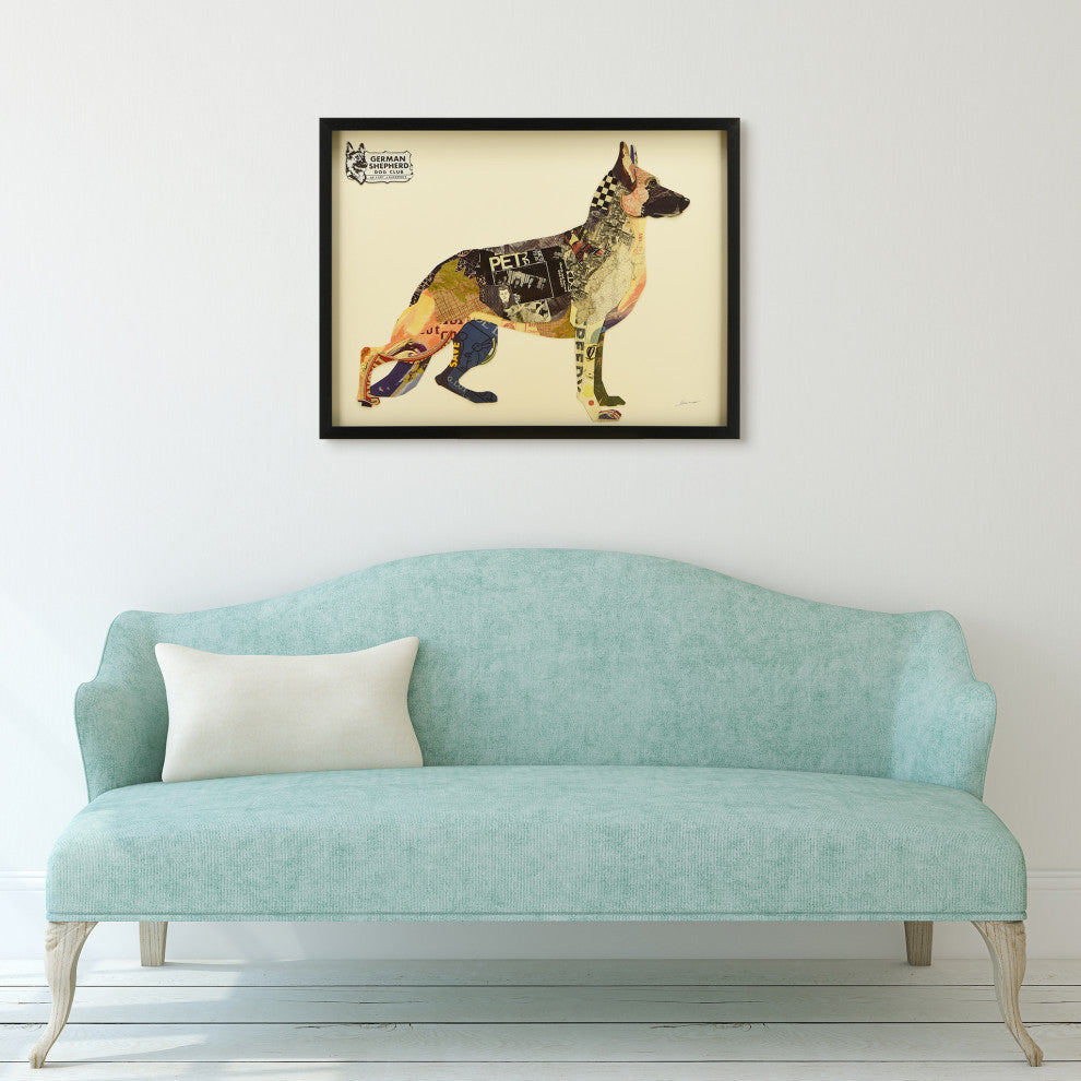 German Shepherd Dog Dimensional Handmade Collage Wall Art Framed Under Glass