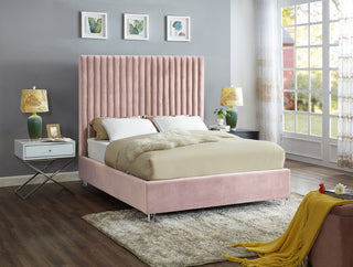 Candace Velvet Upholstered Bed, Pink, Queen