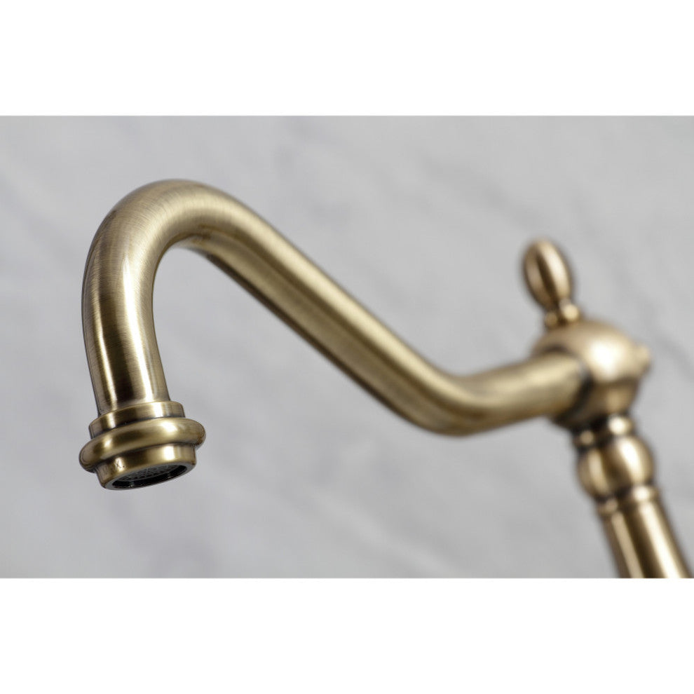 Kingston Brass KS1243PKL Duchess Wall Mount Bridge Kitchen Faucet, Antique Brass