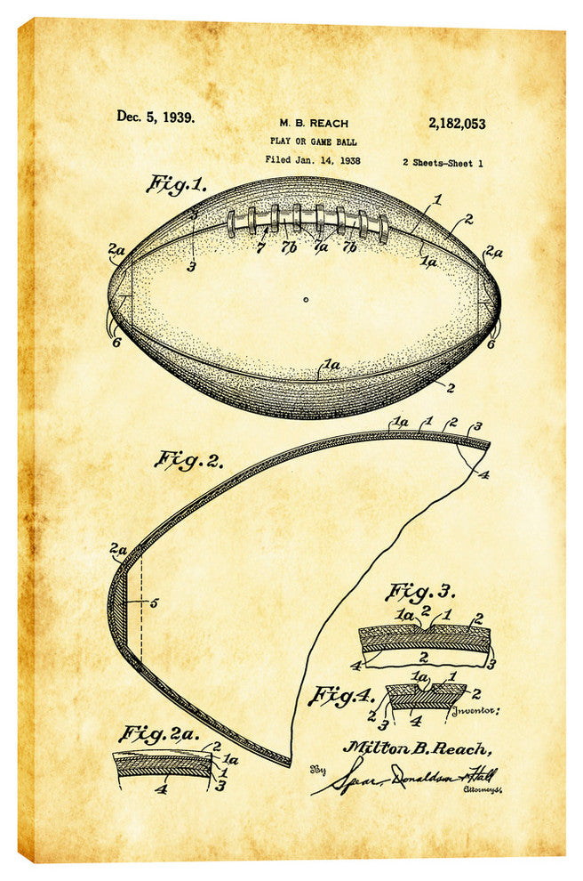 Epic Graffiti "Football Vintage Patent Blueprint" Giclee Canvas Art, 12"x18"