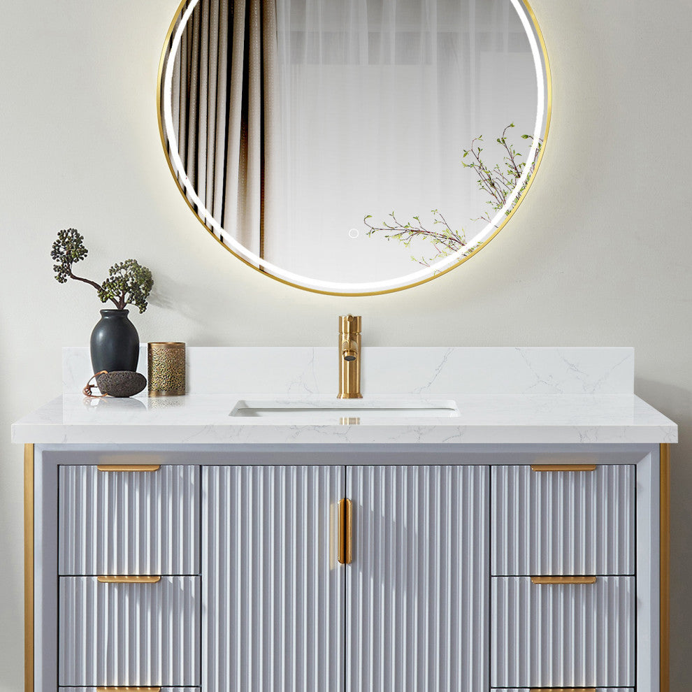 Malaga Composite Stone Vanity Top With Ceramic Sink, Grain White, 49"