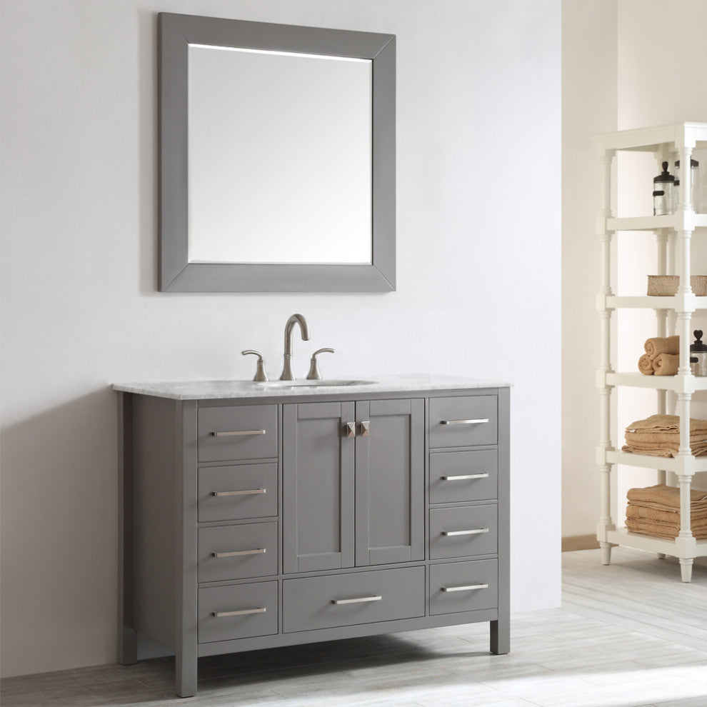 Gela 48" Single Vanity in Grey with Carrara White Marble Countertop With Mirror