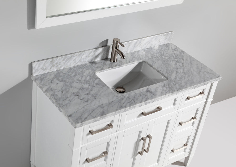 Vanity Set With Carrara Marble Top, 48", White, Led Touch-Switch Mirror