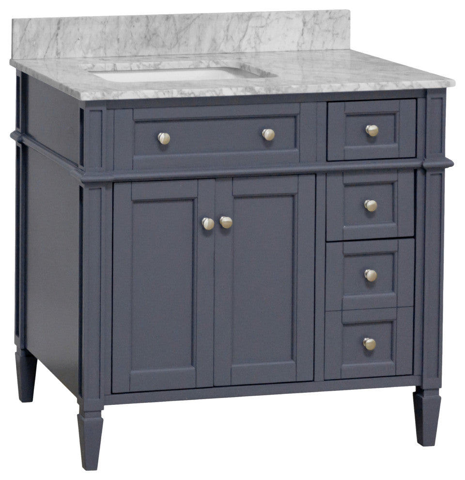 Hailey 36" Bathroom Vanity, Marine Gray, Carrara Marble