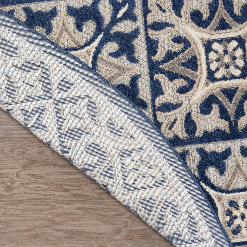 Nourison Aloha 7'10" Round Blue Contemporary Area Rug
