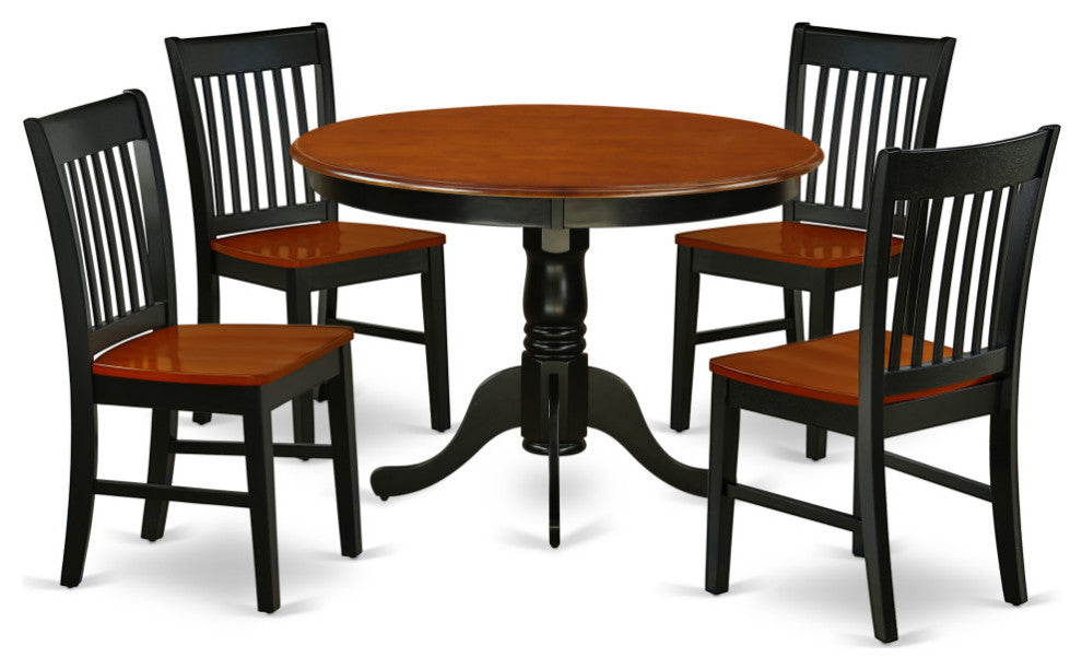 5Pc Round 42"Table And Four Wood Seat Kitchen Chairs