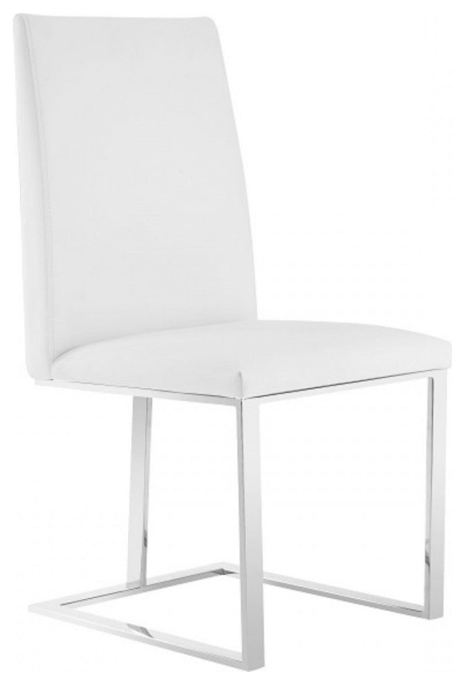 Modrest Frankie Modern White and Brushed Stainless Steel Dining Chair