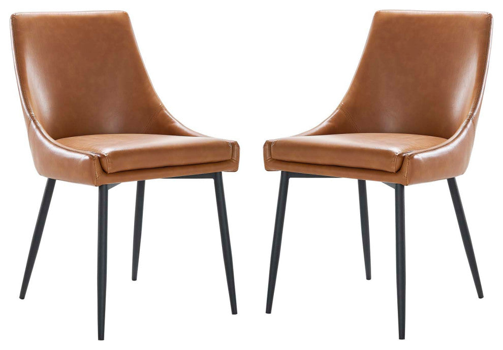 Viscount Vegan Leather Dining Chairs Set of 2 Black Tan
