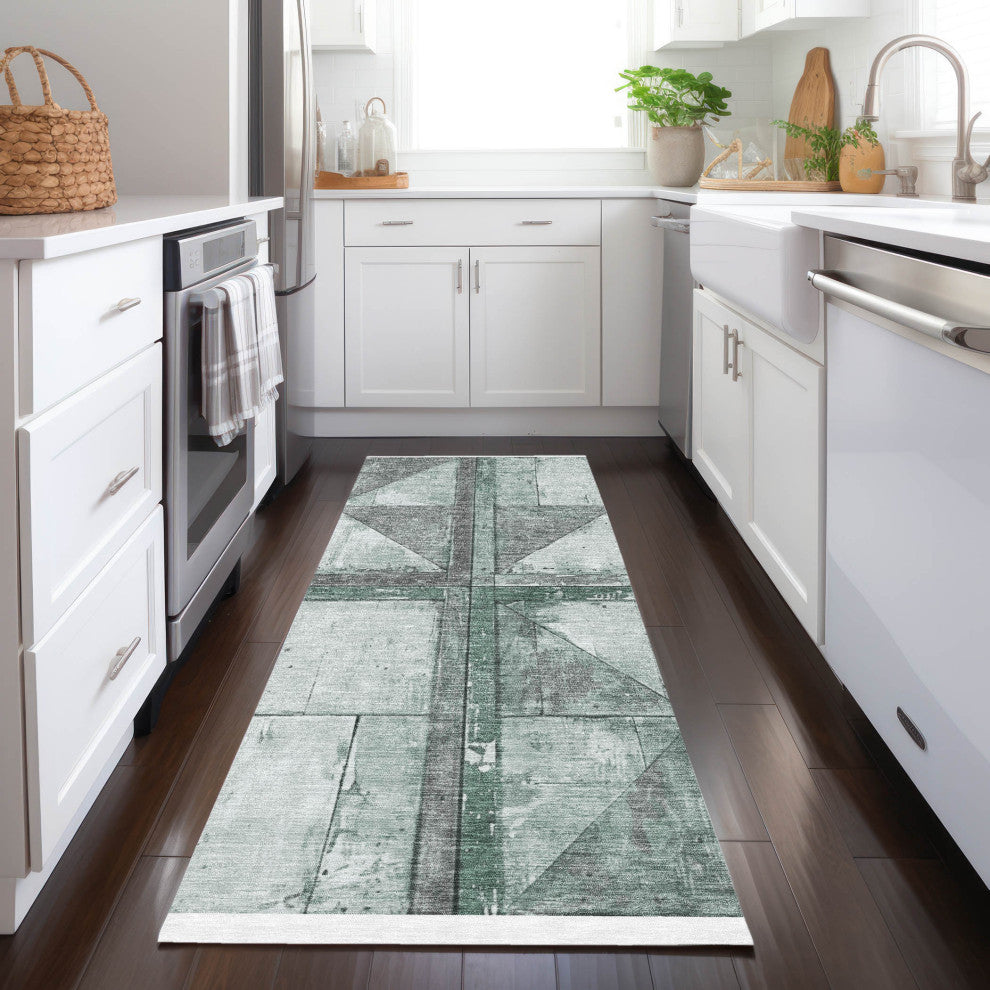 Machine Washable Indoor/Outdoor Chantille ACN1876 Sage 2'3" x 7'6" Runner Rug