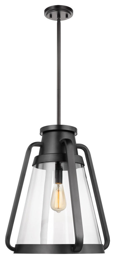 Everett 1-Light 18-Inch Pendant, Matte Black With Clear Glass