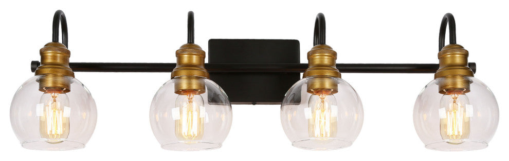 LNC 4-Light Black & Brass Modern Glass Bathroom Vanity Lighting